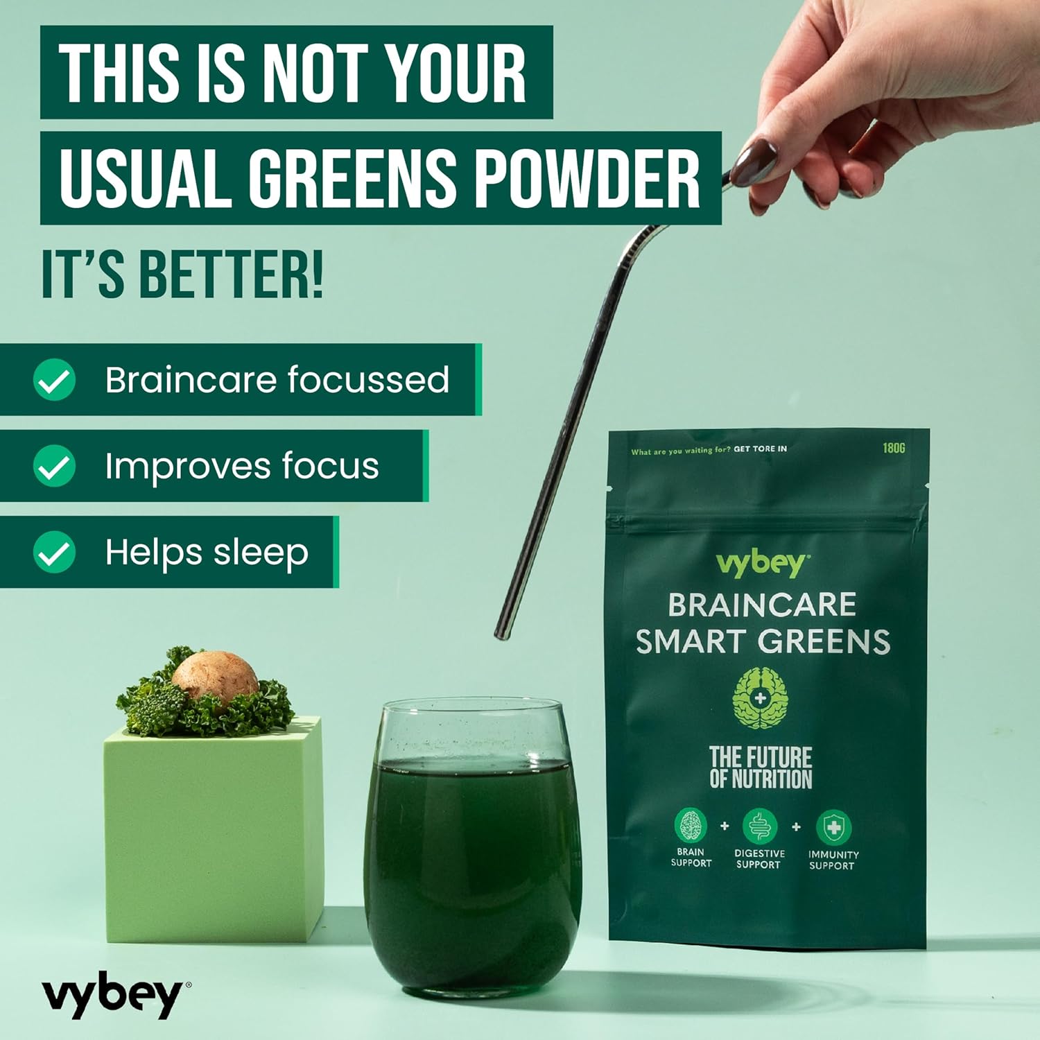 infographic showing benefit of vybey braincare smart greens